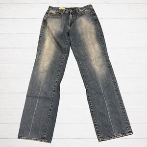 Y2K Red Engine Jeans Womens 32 Low Rise Bootcut Blue Denim Made USA
